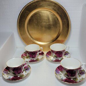 Royale Garden Staffordshire Fine Bone China Teacups and Saucers